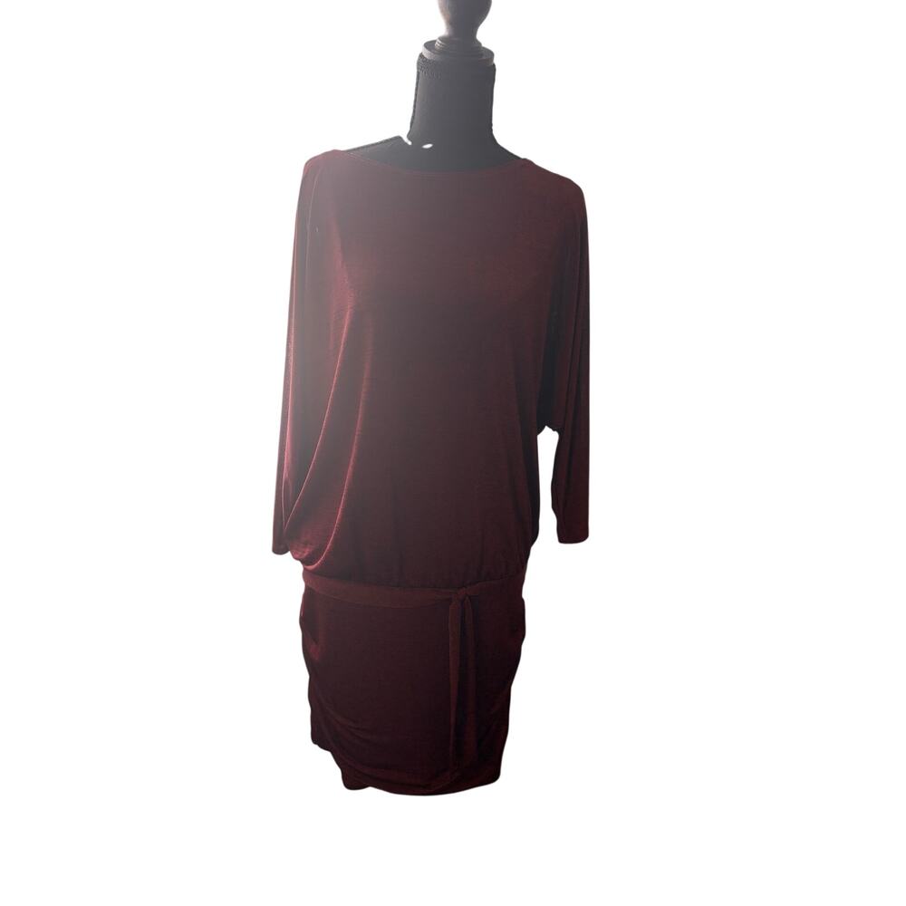 White House Black Market Burgundy Dolman Sleeve Dress size Medium - Picture 4 of 7